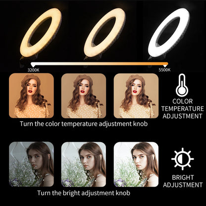 Yidoblo Warm & Cold Light LX-480SII 48W Ring Light Kit LED Ring Lamp SMD LEDS Video Light Lamp Makeup Lighting + Stand (2M)+ Bag