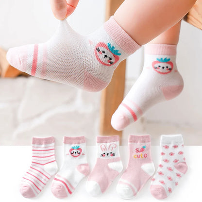 5Pairs Baby Socks Newborn Baby Boy Cute Short Sock 0-1-3-8Y Kids Cotton Toddler Cartoon Soft Children's Sports Socks for Girls