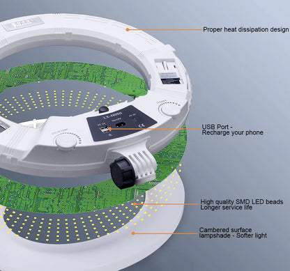 Yidoblo Warm & Cold Light LX-480SII 48W Ring Light Kit LED Ring Lamp SMD LEDS Video Light Lamp Makeup Lighting + Stand (2M)+ Bag