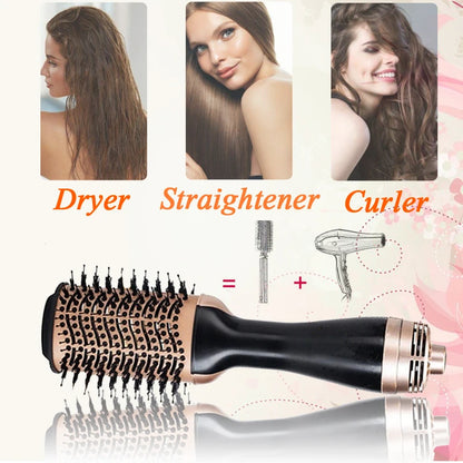 Blow Dryer with Comb 3 In 1 Hair Dryer Brush Salon Blower Brush Electric Hair Straightening Brush Curling Iron Hairbrush