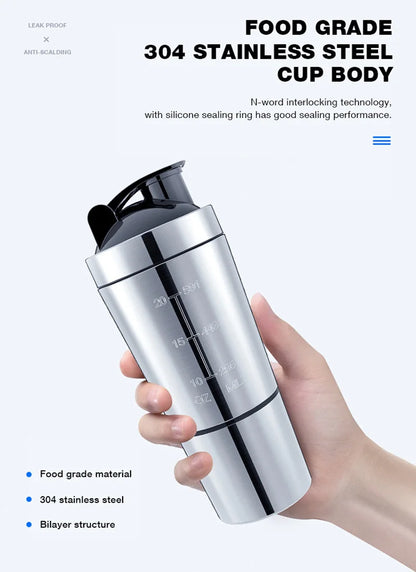 New Stainless Steel Cup Vacuum Mixer Whey Protein Powder Sports Shaker Water Bottle Detachable Double Layer Outdoor Drink Kettle