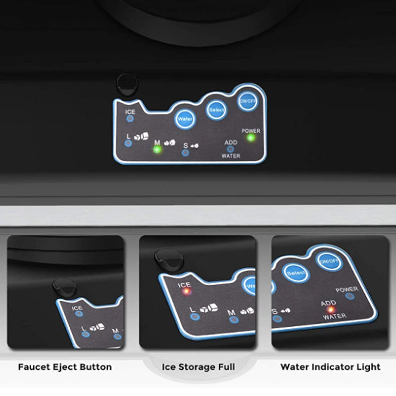 【Water Dispenser Ice Maker 2-in-1】Our countertop ice maker can make 48lb ice cubes daily, making ice as fast as 6-10 minutes