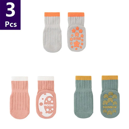 3 Pairs/lot Children's Socks Solid Striped Spring Boy Rubber Anti Slip Newborn Baby Floor Socks Cotton Infant Socks For Girls