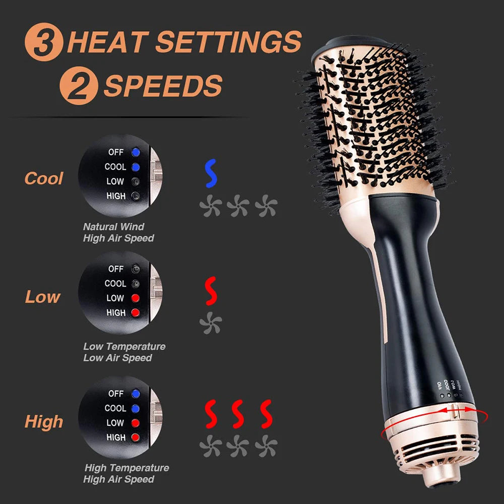 Blow Dryer with Comb 3 In 1 Hair Dryer Brush Salon Blower Brush Electric Hair Straightening Brush Curling Iron Hairbrush