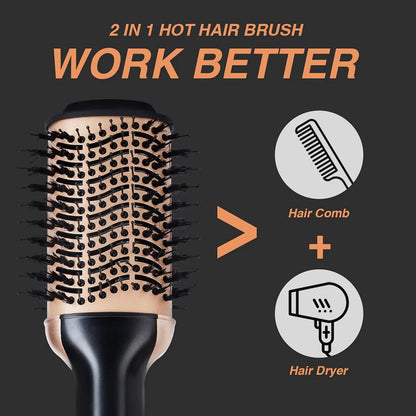 Blow Dryer with Comb 3 In 1 Hair Dryer Brush Salon Blower Brush Electric Hair Straightening Brush Curling Iron Hairbrush