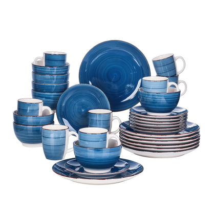 vancasso 16/32/48 PCS Porcelain Dinner Set Blue Vintage Look Ceramic Plate Set with 12*Dinner Plate,Dessert Plate,Bowl,Mug Set