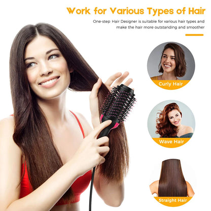 Blow Dryer with Comb 3 In 1 Hair Dryer Brush Salon Blower Brush Electric Hair Straightening Brush Curling Iron Hairbrush