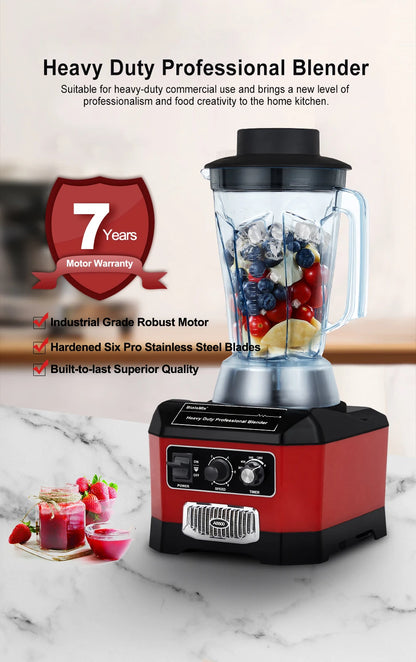 【7 Years Warranty】BPA Free Heavy Duty Professional Commercial Bar Blender Food Mixer Juicer Ice Crusher Smoothie Maker Max 2200W