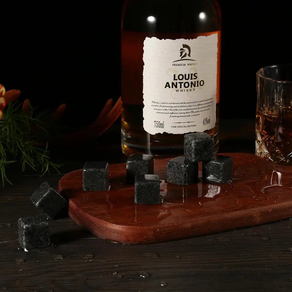 Whiskey Stones & Glasses Set, Granite Ice Cube For Whisky, Whisky Chilling Rocks In Wooden Box, Best Gift For Dad Husband Men