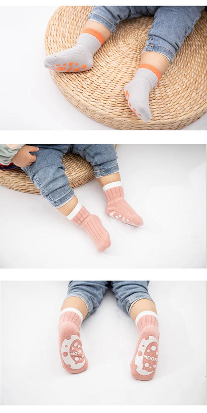 3 Pairs/lot Children's Socks Solid Striped Spring Boy Rubber Anti Slip Newborn Baby Floor Socks Cotton Infant Socks For Girls