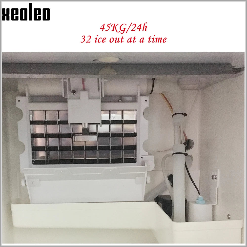 Xeoleo Commercial Ice maker 45KG/24h Ice machine 32 pcs Cube ice each time 20min make ice for Cafe/Bubble tea shop 6kg Storage