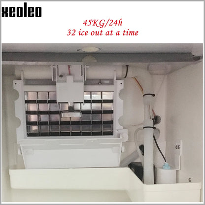 Xeoleo Commercial Ice maker 45KG/24h Ice machine 32 pcs Cube ice each time 20min make ice for Cafe/Bubble tea shop 6kg Storage