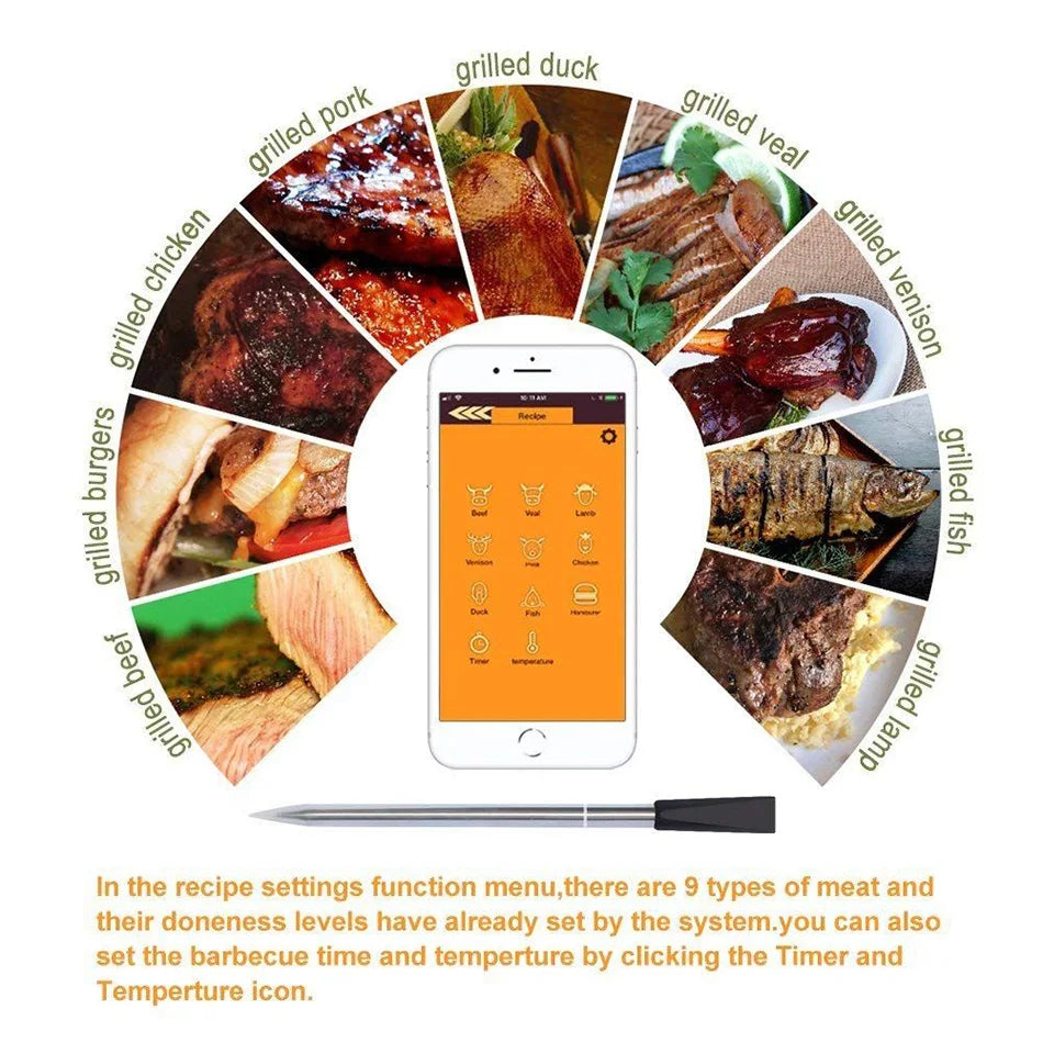 Wireless Meat Food Thermometer for Oven Grill BBQ Steak Turkey Smoker Kitchen Smart Digital Bluetooth Barbecue Gifts MeatChamp