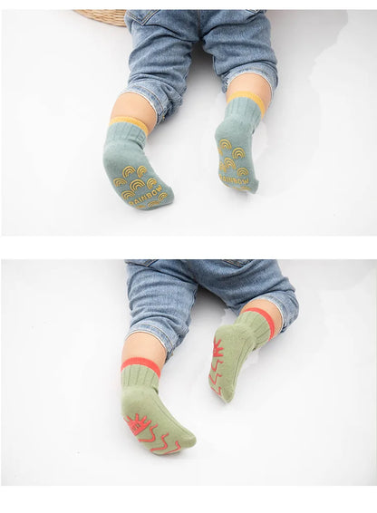 3 Pairs/lot Children's Socks Solid Striped Spring Boy Rubber Anti Slip Newborn Baby Floor Socks Cotton Infant Socks For Girls