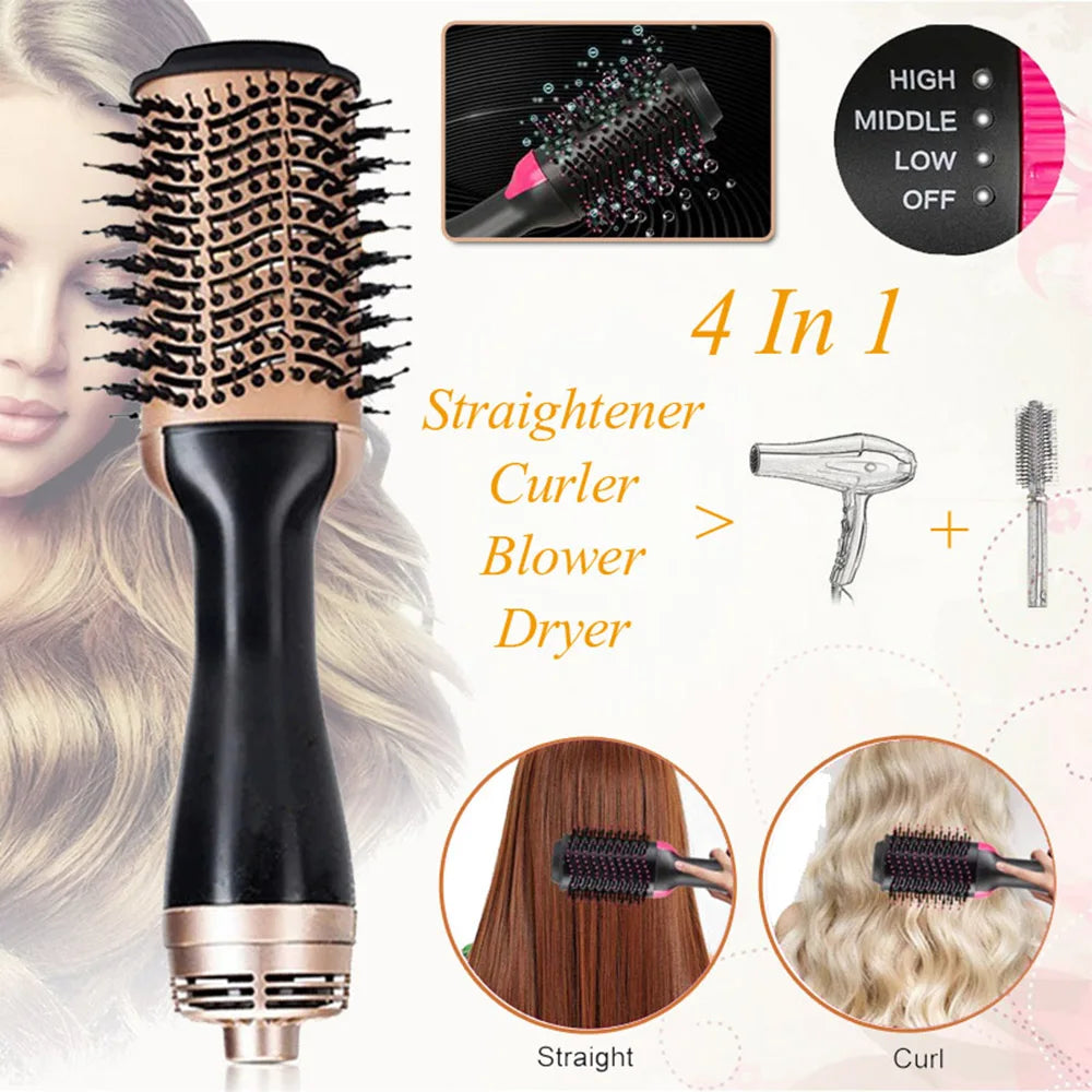 Blow Dryer with Comb 3 In 1 Hair Dryer Brush Salon Blower Brush Electric Hair Straightening Brush Curling Iron Hairbrush