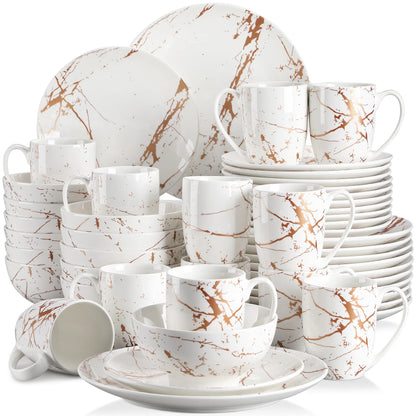 2021 LOVECASA White 16/32/48 Piece Procelain Tableware Set Design By Gold Splash with Dinner Plate,Cake plate,Bowls,Coffee Cups