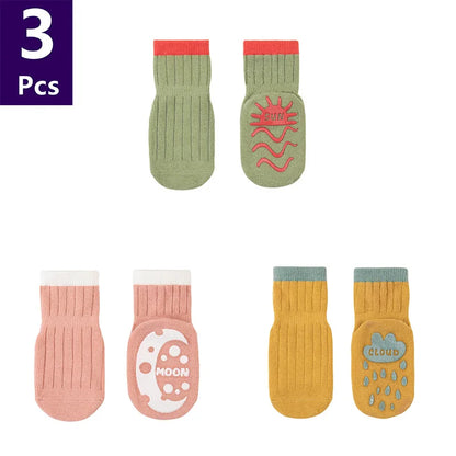 3 Pairs/lot Children's Socks Solid Striped Spring Boy Rubber Anti Slip Newborn Baby Floor Socks Cotton Infant Socks For Girls