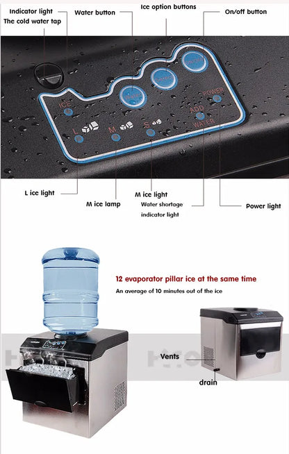 Bullet Ice Maker Electric Commercial Or Homeuse Countertop Automatic Ice Making Machine Ice Cube Making Machine 25kg HZB-25/BF