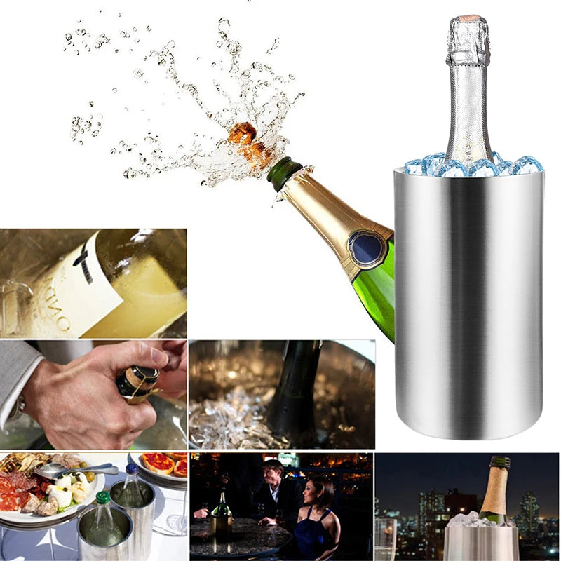 UPORS Stainless Steel Wine Cooler Bucket Double Wall Wine Bottle Cooler Holder Champagne Cooler Beer Chiller Ice Bucket Bar Tool