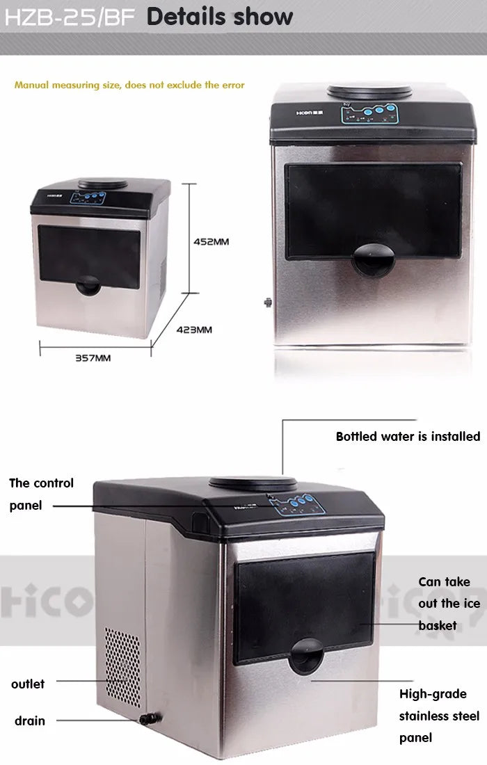 Bullet Ice Maker Electric Commercial Or Homeuse Countertop Automatic Ice Making Machine Ice Cube Making Machine 25kg HZB-25/BF