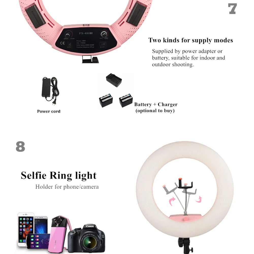 Yidoblo FS-480II 5500K Dimmable Camera Photo/Studio/Phone/Video 18"48W 480 LED Ring Light LED Lamp+ 200cm tripod +Bag Kit