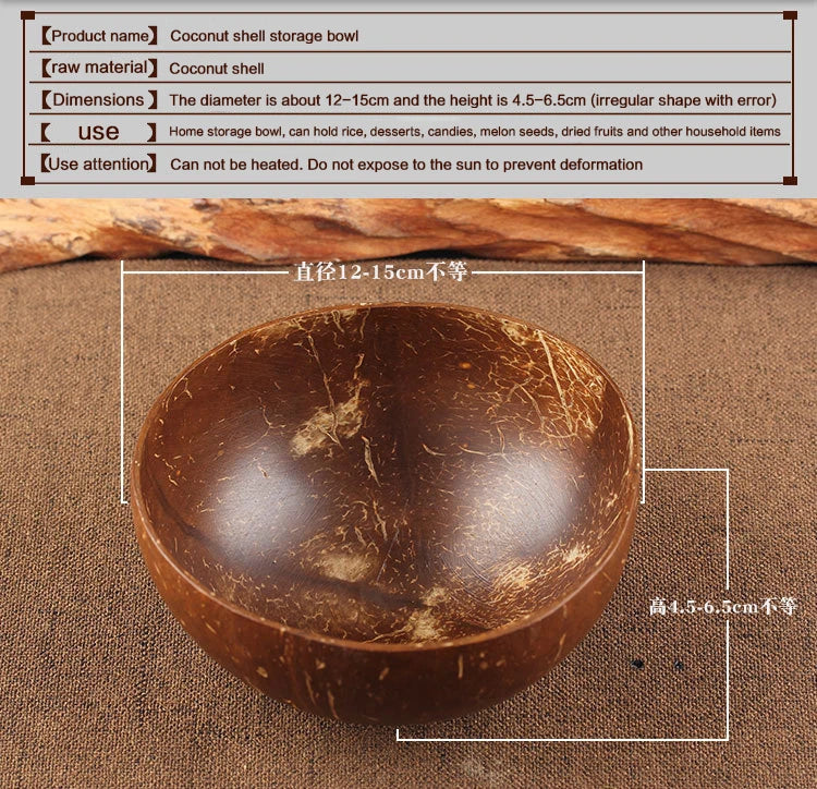 Trend Natural Coconut Bowl Set Spoon Fruit Salad Noodle Rice Bowl Wooden Creative Coconut Shell Smoothie Bowl Tableware Kitchen