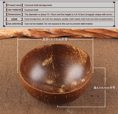 Trend Natural Coconut Bowl Set Spoon Fruit Salad Noodle Rice Bowl Wooden Creative Coconut Shell Smoothie Bowl Tableware Kitchen