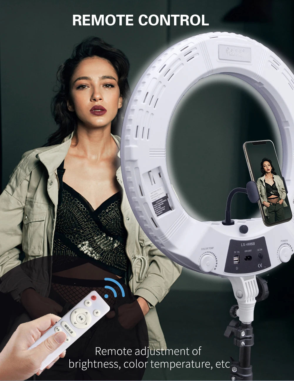 Yidoblo Warm & Cold Light LX-480SII 48W Ring Light Kit LED Ring Lamp SMD LEDS Video Light Lamp Makeup Lighting + Stand (2M)+ Bag