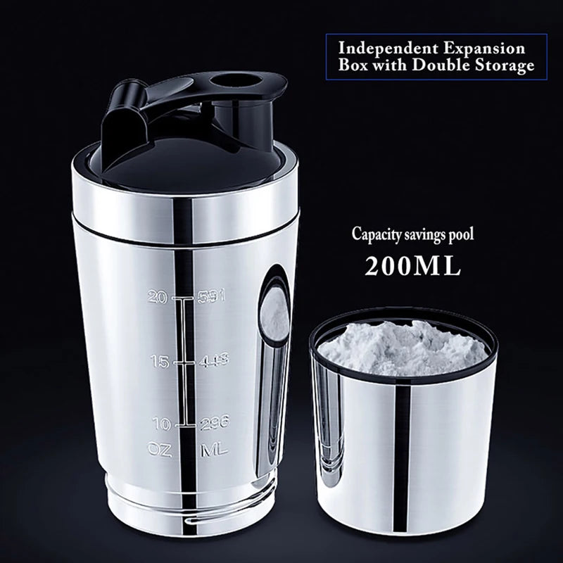 New Stainless Steel Cup Vacuum Mixer Whey Protein Powder Sports Shaker Water Bottle Detachable Double Layer Outdoor Drink Kettle