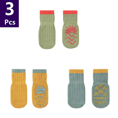 3 Pairs/lot Children's Socks Solid Striped Spring Boy Rubber Anti Slip Newborn Baby Floor Socks Cotton Infant Socks For Girls