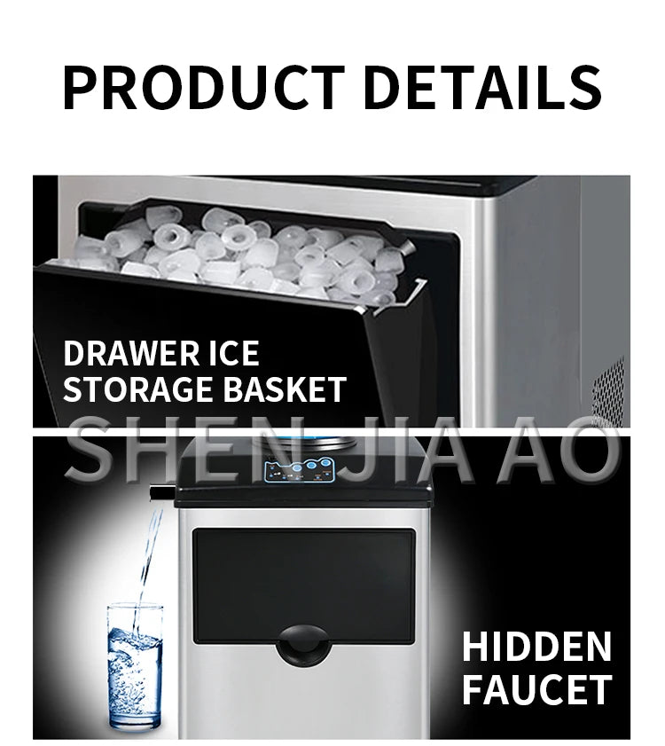 150W Ice Maker Commercial Small 30KG/24H Automatic Ice Maker for Household Milk Tea Shop Bottled Water Ice Cube Making Machine