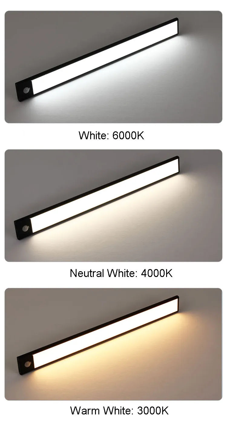 Wireless LED Night Light Motion Sensor 20 40 60 80cm USB Rechargeable Dimmable Wardrobe Lamp for Kitchen Cabinet Staircase Lamp