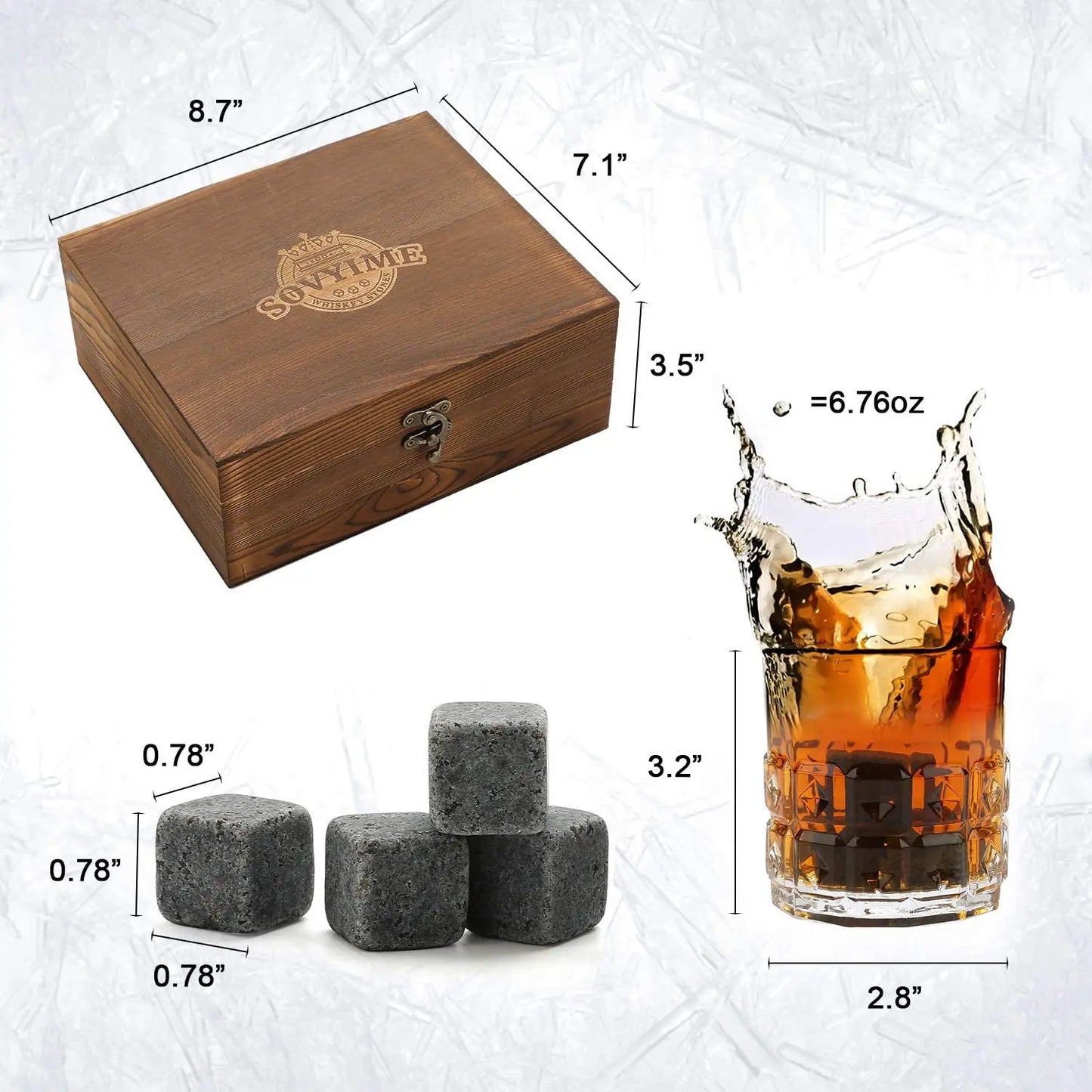 Whiskey Stones & Glasses Set, Granite Ice Cube For Whisky, Whisky Chilling Rocks In Wooden Box, Best Gift For Dad Husband Men