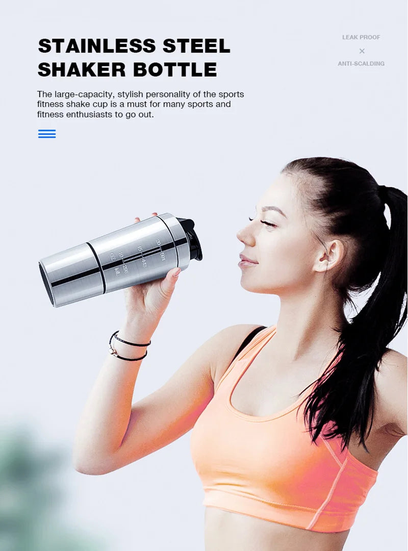 New Stainless Steel Cup Vacuum Mixer Whey Protein Powder Sports Shaker Water Bottle Detachable Double Layer Outdoor Drink Kettle