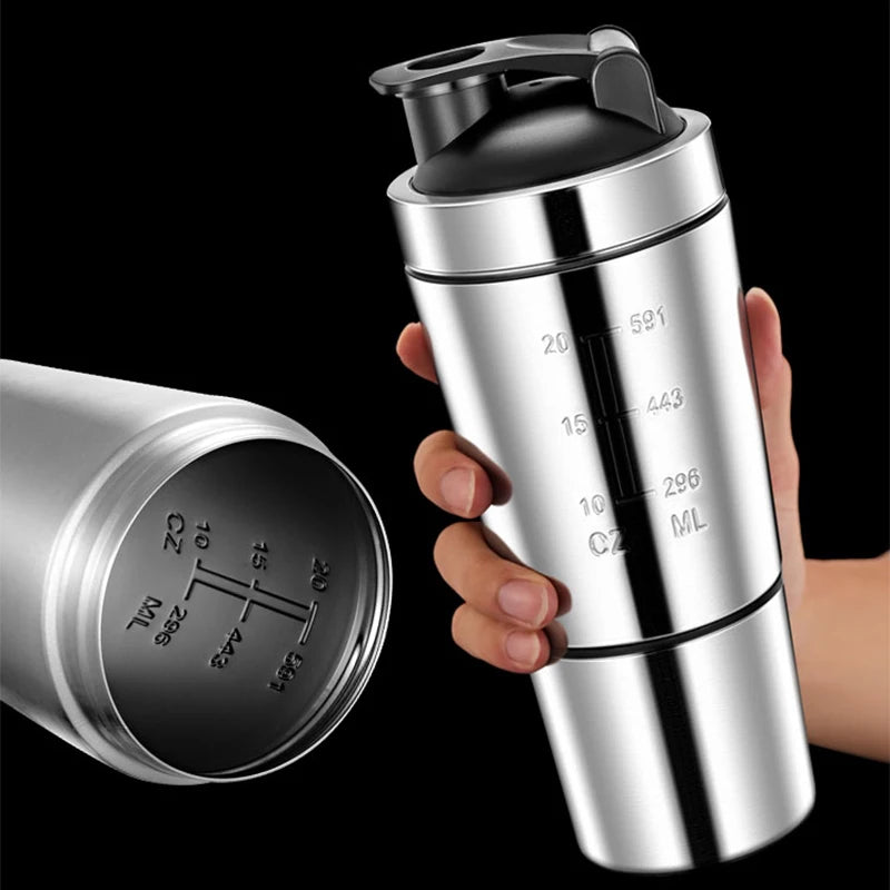 New Stainless Steel Cup Vacuum Mixer Whey Protein Powder Sports Shaker Water Bottle Detachable Double Layer Outdoor Drink Kettle