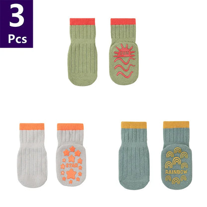 3 Pairs/lot Children's Socks Solid Striped Spring Boy Rubber Anti Slip Newborn Baby Floor Socks Cotton Infant Socks For Girls