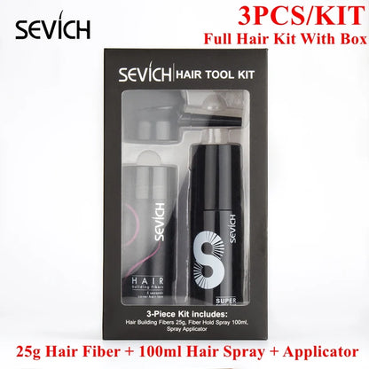 Sevich 3PCS/SET Keratin Hair Building KIT 25g Thickening Hair Fiber Spray with Pump Nozzle Hair Stlyling 100ml Hair Spray