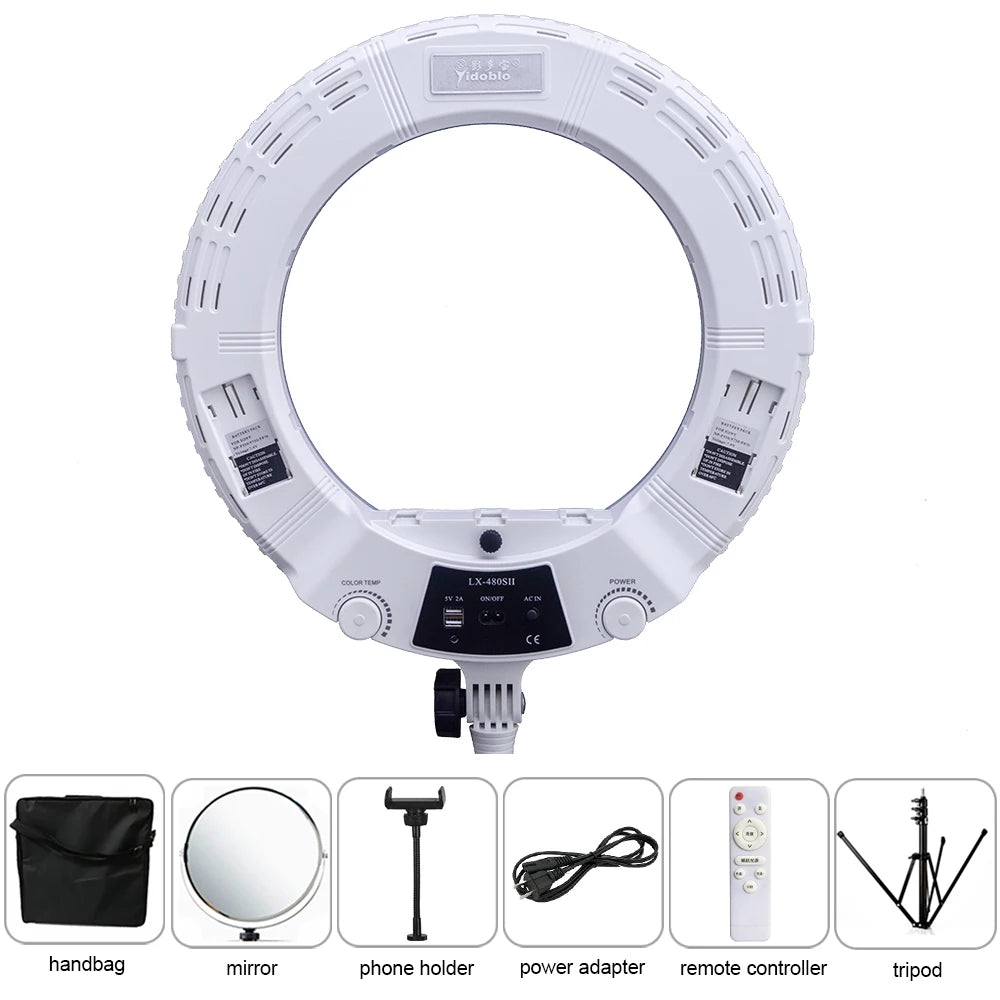 Yidoblo Warm & Cold Light LX-480SII 48W Ring Light Kit LED Ring Lamp SMD LEDS Video Light Lamp Makeup Lighting + Stand (2M)+ Bag