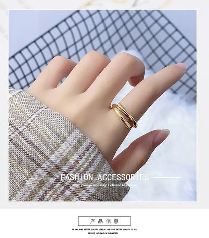 XIYANIKE Silver Color  Double Layer Geometric Ring Female Charm Fashion Simple Opening Light Luxury Handmade Jewelry Gift