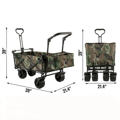 VEVOR Folding Wagon Cart W/ Adjustable Handle Bar Removable Canopy Oxford Cloth Collapsible Shopping Outdoor Camping Beach Cart