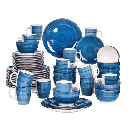 vancasso 16/32/48 PCS Porcelain Dinner Set Blue Vintage Look Ceramic Plate Set with 12*Dinner Plate,Dessert Plate,Bowl,Mug Set