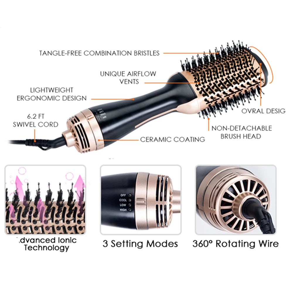 Blow Dryer with Comb 3 In 1 Hair Dryer Brush Salon Blower Brush Electric Hair Straightening Brush Curling Iron Hairbrush