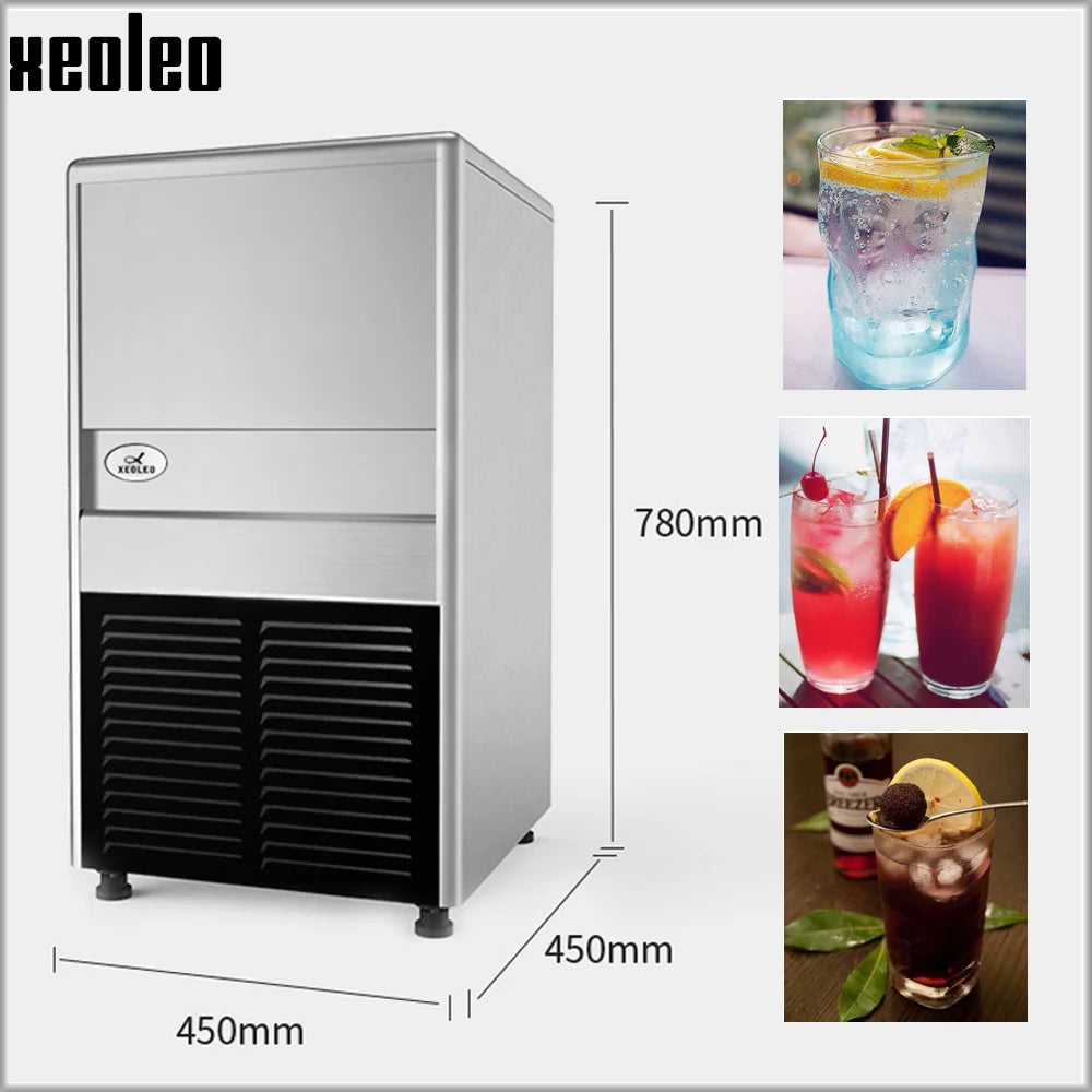 Xeoleo Commercial Ice maker 45KG/24h Ice machine 32 pcs Cube ice each time 20min make ice for Cafe/Bubble tea shop 6kg Storage