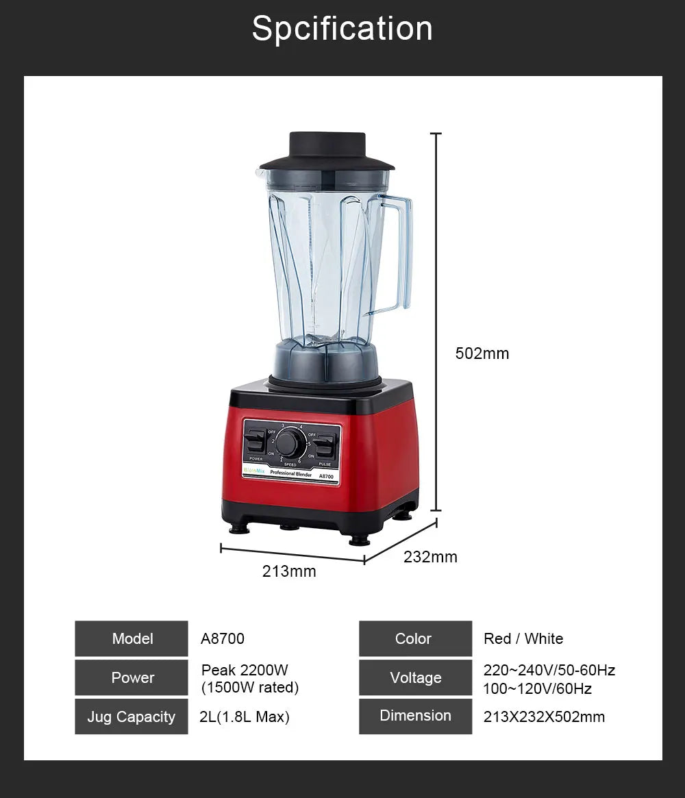 【7 Years Warranty】BPA Free Heavy Duty Commercial Grade Blender Professional Mixer Juicer Ice Smoothies Peak 2200W