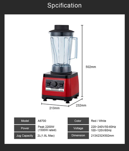 【7 Years Warranty】BPA Free Heavy Duty Commercial Grade Blender Professional Mixer Juicer Ice Smoothies Peak 2200W