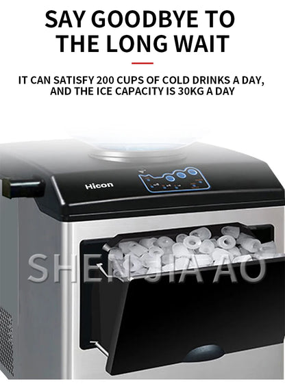 150W Ice Maker Commercial Small 30KG/24H Automatic Ice Maker for Household Milk Tea Shop Bottled Water Ice Cube Making Machine