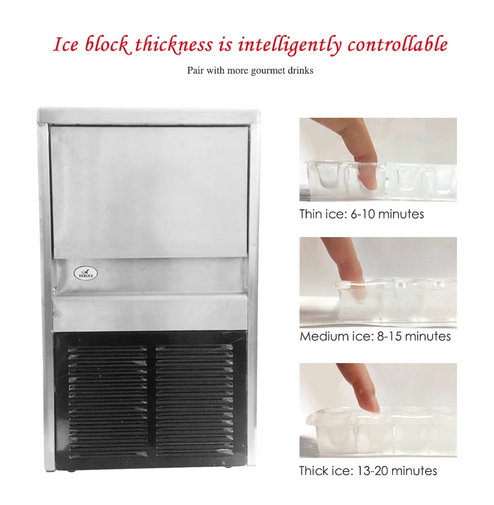 Xeoleo Commercial Ice maker 45KG/24h Ice machine 32 pcs Cube ice each time 20min make ice for Cafe/Bubble tea shop 6kg Storage