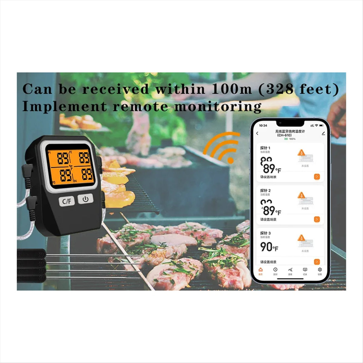 Tuya 100M Wireless Meat Food Thermometer Kitchen Cooking Tool Oven Grill BBQ Bluetooth Temperature