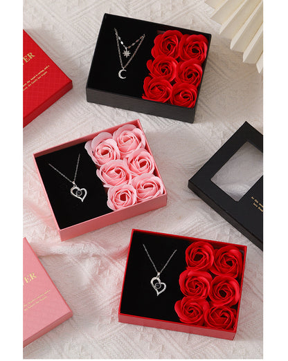 Window Opening Jewelry Box Romantic 6 Rose Pendants Ring Bracelet Valentine's Day Eternal Flower Jewelry Gift Packaging Box Bag