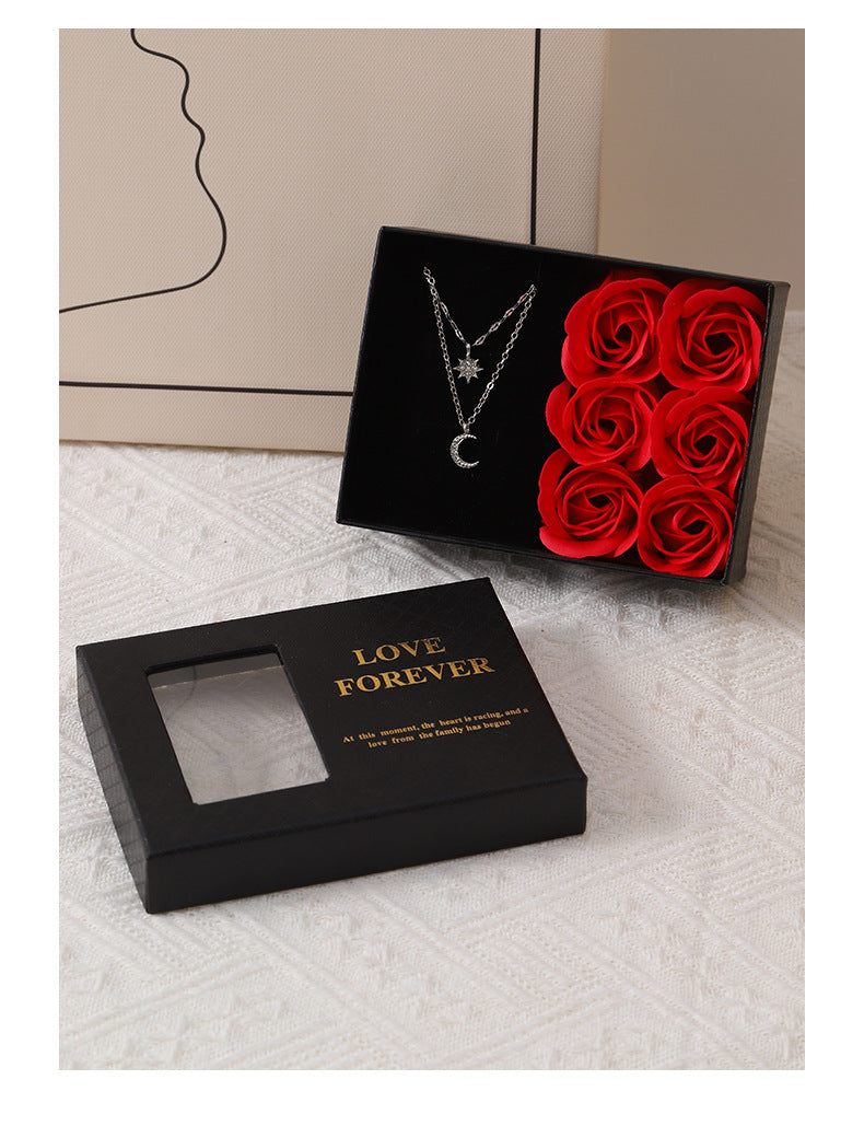 Window Opening Jewelry Box Romantic 6 Rose Pendants Ring Bracelet Valentine's Day Eternal Flower Jewelry Gift Packaging Box Bag